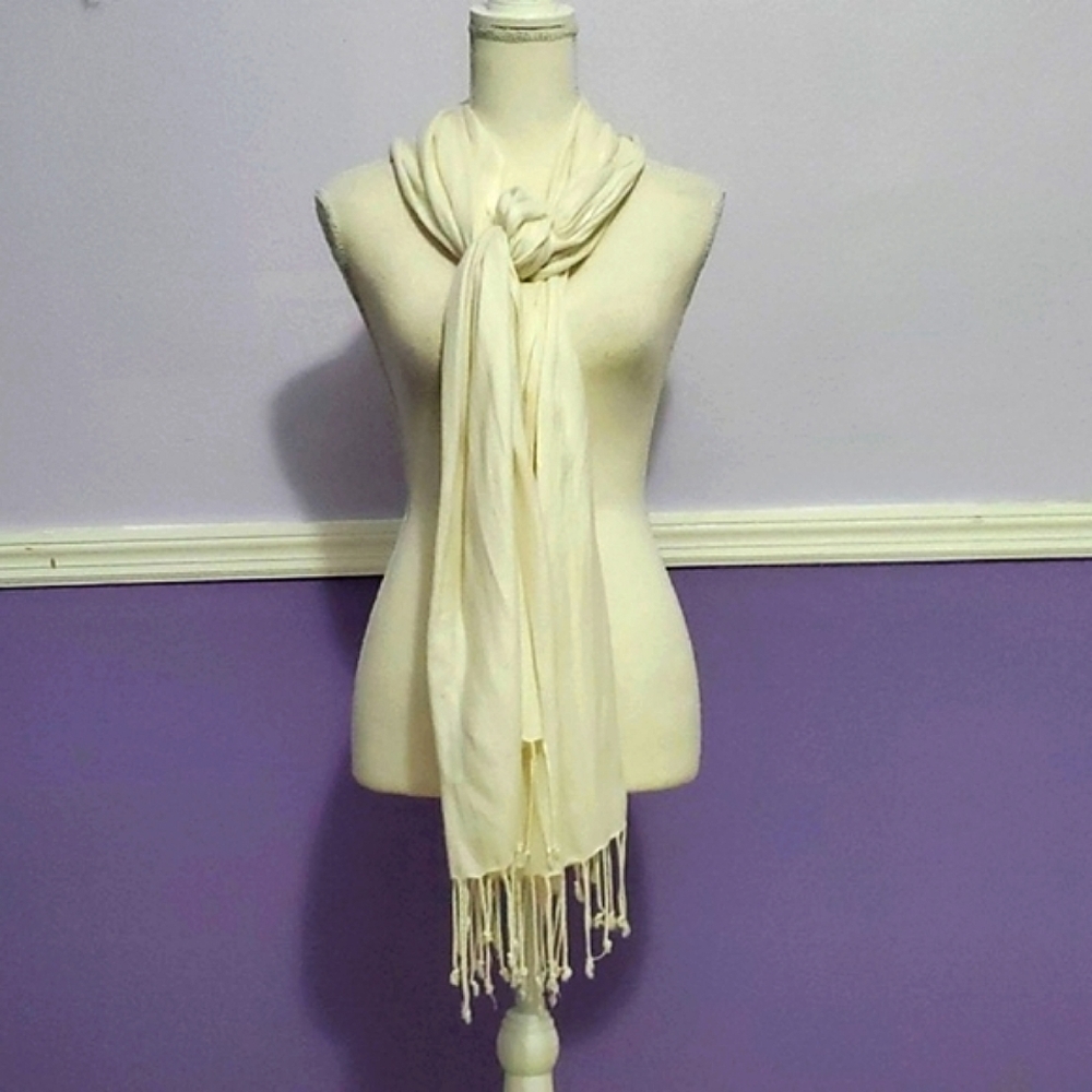 Cream Boho Fringe Soft Cozy Scarf Shawl Wrap 70 X 27